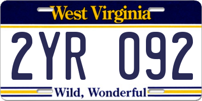 WV license plate 2YR092