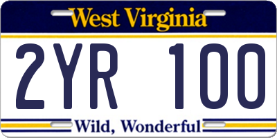 WV license plate 2YR100