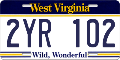 WV license plate 2YR102