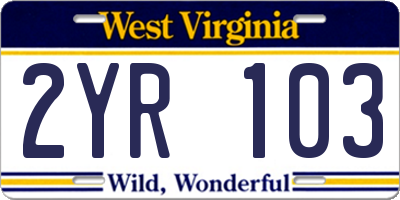 WV license plate 2YR103