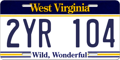 WV license plate 2YR104