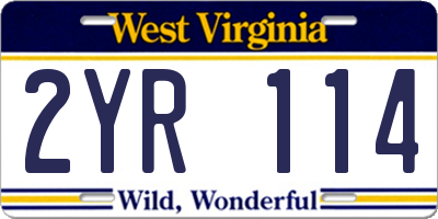 WV license plate 2YR114