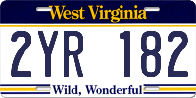 WV license plate 2YR182