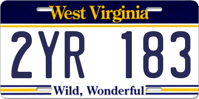WV license plate 2YR183