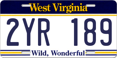 WV license plate 2YR189