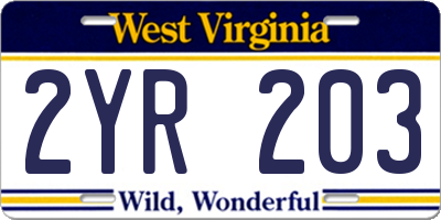 WV license plate 2YR203