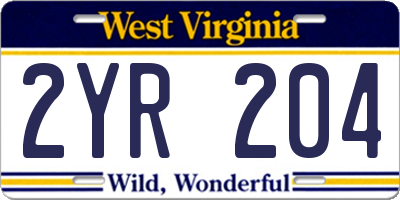 WV license plate 2YR204