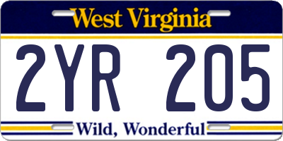 WV license plate 2YR205
