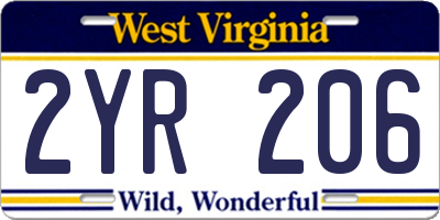 WV license plate 2YR206