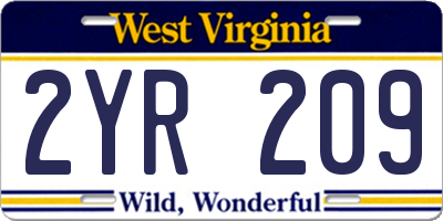 WV license plate 2YR209