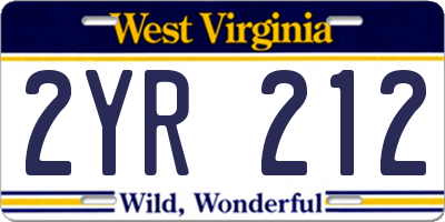 WV license plate 2YR212