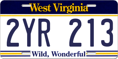 WV license plate 2YR213
