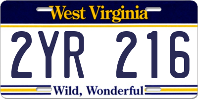 WV license plate 2YR216