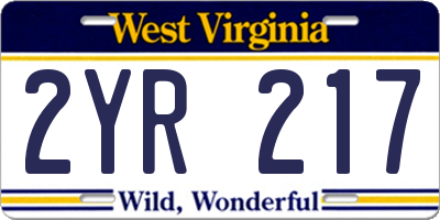 WV license plate 2YR217