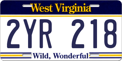 WV license plate 2YR218
