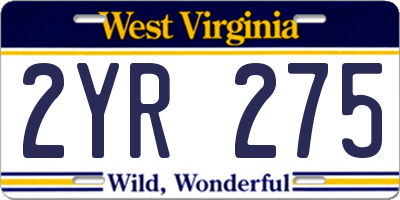 WV license plate 2YR275