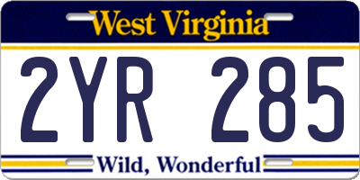 WV license plate 2YR285