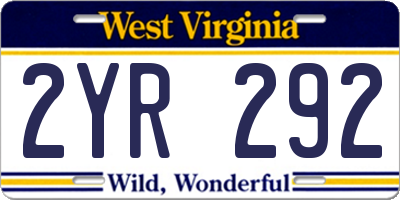 WV license plate 2YR292