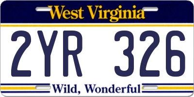 WV license plate 2YR326