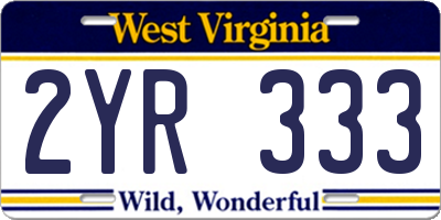 WV license plate 2YR333