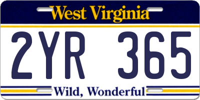 WV license plate 2YR365