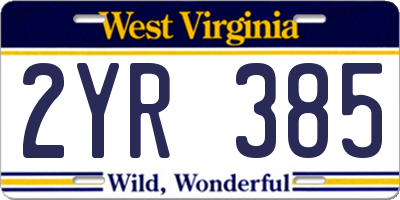 WV license plate 2YR385