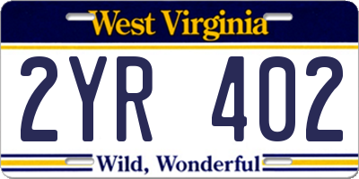 WV license plate 2YR402