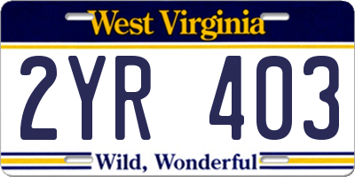 WV license plate 2YR403