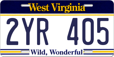 WV license plate 2YR405