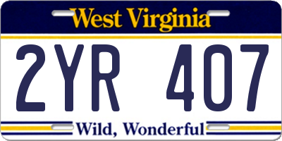WV license plate 2YR407