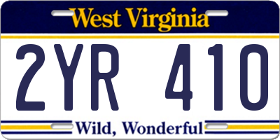 WV license plate 2YR410