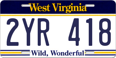 WV license plate 2YR418