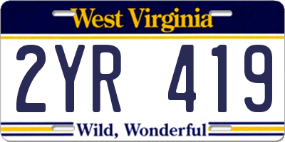 WV license plate 2YR419