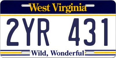 WV license plate 2YR431