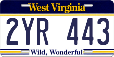 WV license plate 2YR443