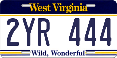 WV license plate 2YR444