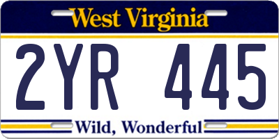 WV license plate 2YR445