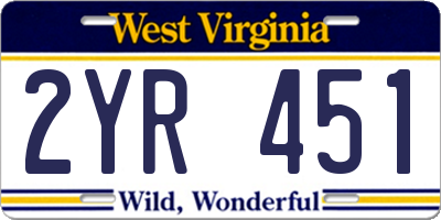 WV license plate 2YR451
