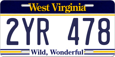 WV license plate 2YR478