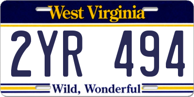 WV license plate 2YR494