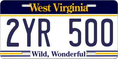 WV license plate 2YR500