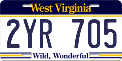 WV license plate 2YR705