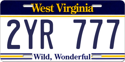 WV license plate 2YR777
