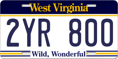 WV license plate 2YR800