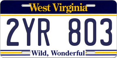 WV license plate 2YR803