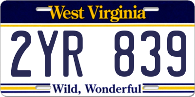WV license plate 2YR839