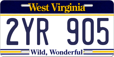 WV license plate 2YR905