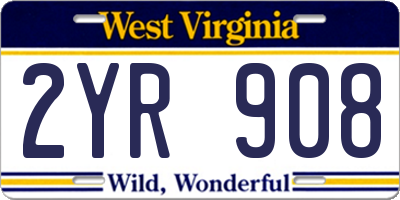 WV license plate 2YR908