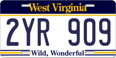 WV license plate 2YR909