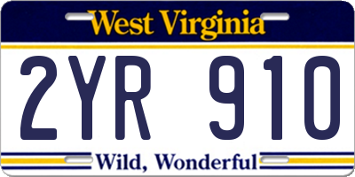 WV license plate 2YR910